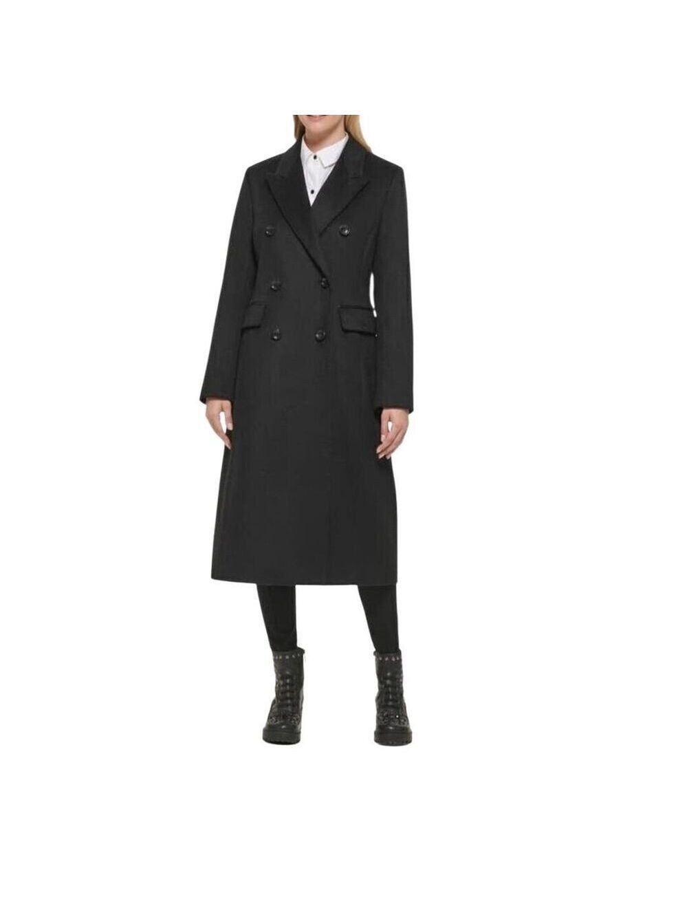 Karl Lagerfeld Paris Black Wool Blend Coat Size Large